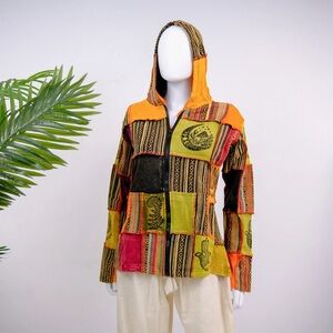 Karma Nepal Patchwork Bohemian Cotton Jacket, Hippie Hoodie, Festival Wear